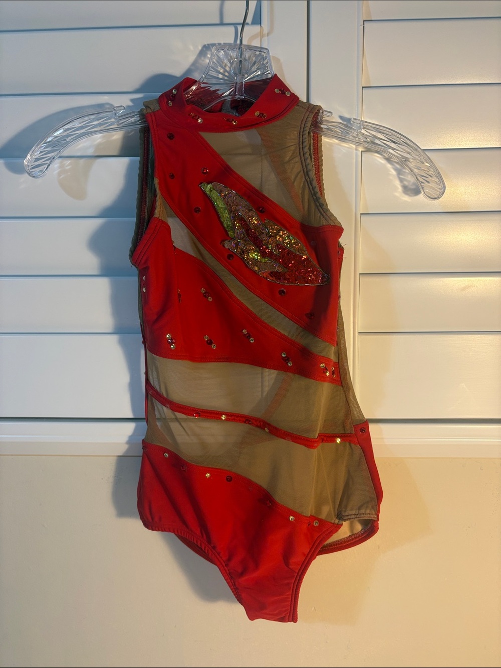 Red and Nude Sequin Kids Dance Costume Leotard
